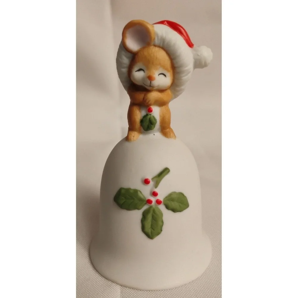 Vintage Christmas Porcelain Bell Bells 2pc Lot Santa Bear Mouse‎ Decorations